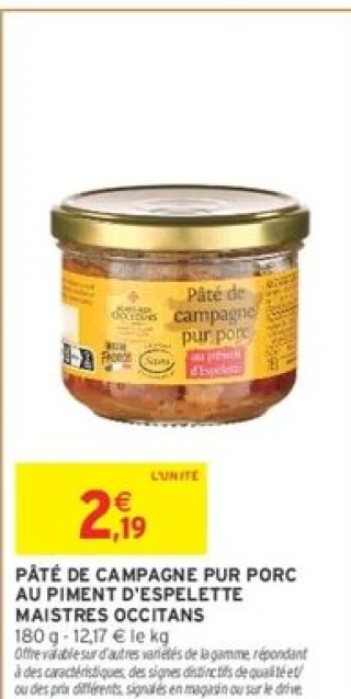 Pâté de campagne pur porc au piment d'Espelette Maistres Occitans