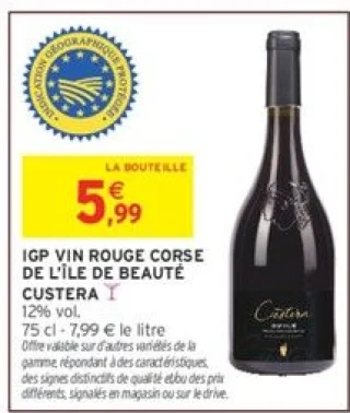 IGP Vin rouge Corse de l'Île de Beauté Custera