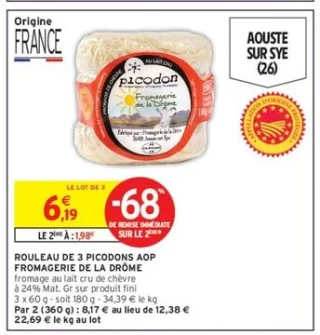 Rouleau de 3 Picodons AOP Fromagerie de la Drôme