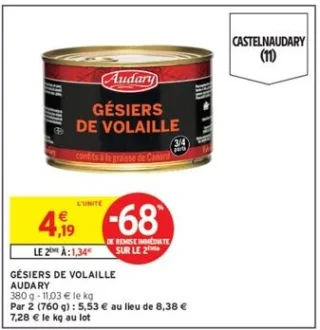 Gésiers de volaille confits à la graisse de canard Audary