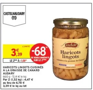 Haricots lingots cuisinés à la graisse de canard Audary