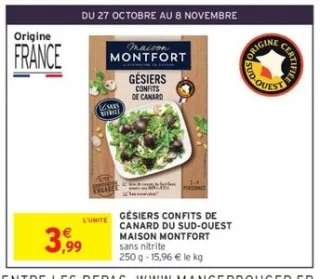 Gésiers confits de canard du Sud-Ouest Maison Montfort sans nitrite