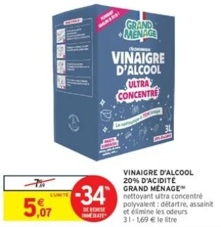 Vinaigre d'alcool 20% d'acidité Grand Ménage