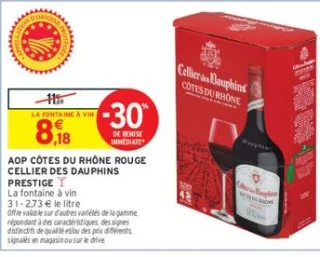 AOP Côtes du Rhône Rouge CELLIER DES DAUPHINS PRESTIGE La fontaine à vin