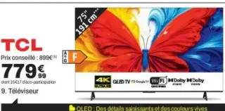 Téléviseur TCL 75" QLED 4K - 9. Téléviseur