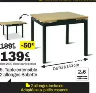 Table extensible 2 allonges Babette