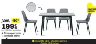Coin repas table + 4 chaises Maho