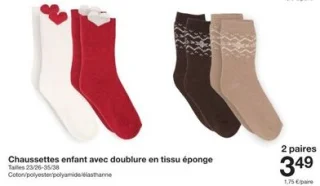 Chaussettes enfant avec doublure en tissu éponge