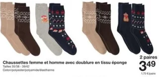 Chaussettes femme et homme avec doublure en tissu éponge
