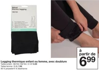 Legging thermique enfant ou femme, avec doublure Zeeman