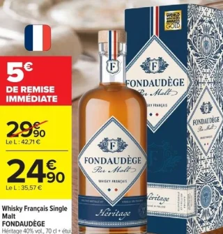 Whisky Français Single Malt FONDAUDÈGE Héritage 40% vol., 70 cl + étui