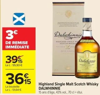Highland Single Malt Scotch Whisky DALWHINNIE 15 ans d'âge