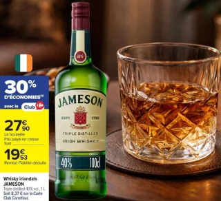 Whisky irlandais JAMESON Triple distilled 40% vol., 1 L.