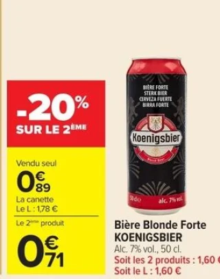 Bière Blonde Forte KOENIGSBIER Alc. 7% vol., 50 cl.