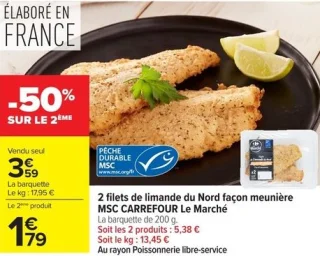 2 filets de limande du Nord façon meunière MSC CARREFOUR Le Marché