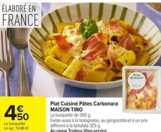 Plat Cuisiné Pâtes Carbonara Maison Tino
