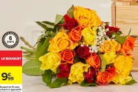 Bouquet de 19 roses arlequin et gypsophile