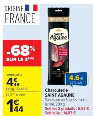 Charcuterie Saucisson ou Saucisse sèche Saint Agaune