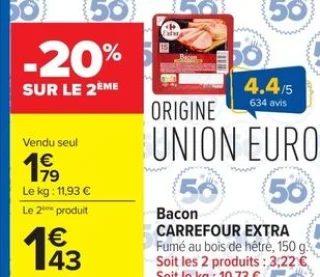 Bacon Fumé au bois de hêtre Carrefour Extra
