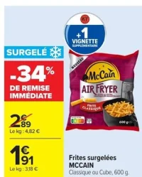 Frites surgelées MCCAIN Classique ou Cube, 600 g.