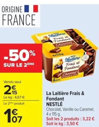 La Laitière Frais & Fondant NESTLÉ Chocolat, Vanille ou Caramel, 4 x 115 g.