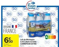 Lait de Montagne U.H.T. Demi-écrémé CARREFOUR EXTRA 6 x 1 L.