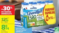 Lait U.H.T. Bio "Format Familial" GRANDLAIT Demi-écrémé, le pack 8 x 1 L.