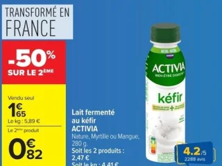 Lait fermenté au kéfir ACTIVIA Nature, Myrtille ou Mangue