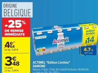 ACTIMEL "Edition Limitée" DANONE Nature, Fraise, Fruits des bois/Framboise, Multifruits ou Nature 0%