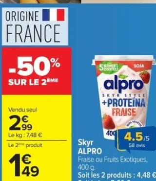Skyr ALPRO Fraise ou Fruits Exotiques