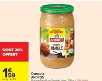 Compote ANDROS Pomme Vanille ou Pomme Poire