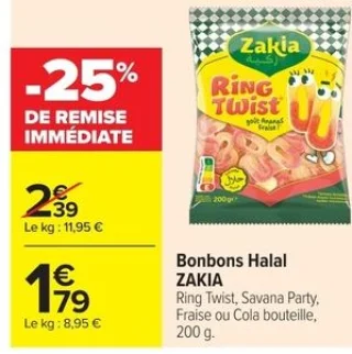 Bonbons Halal ZAKIA Ring Twist, Savana Party, Fraise ou Cola bouteille