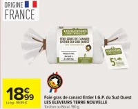 Foie gras de canard Entier I.G.P. du Sud Ouest LES ELEVEURS TERRE NOUVELLE