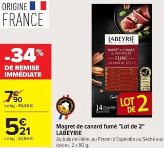 Magret de canard fumé "Lot de 2" LABEYRIE