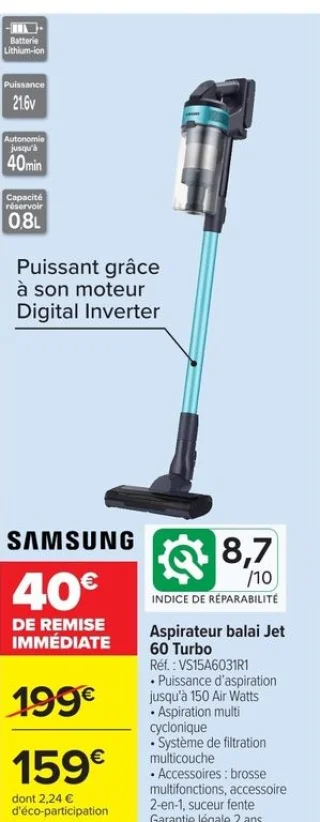 Aspirateur balai Jet 60 Turbo Samsung