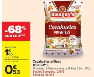 Cacahuètes grillées MENGUY'S Pimentées, Grillées et salées ou Grillées à Sec