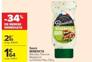 Sauce BENEDICTA Béarnaise, Poivre de Madagascar ou Pommes Frites