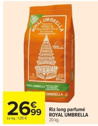 Riz long parfumé Royal Umbrella 20 kg