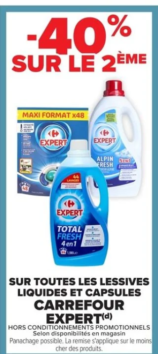 Lessives liquides et capsules Carrefour Expert