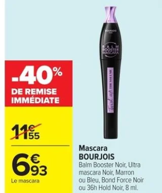 Mascara BOURJOIS Balm Booster Noir, Ultra mascara Noir, Marron ou Bleu, Bond Force Noir ou 36h Hold Noir