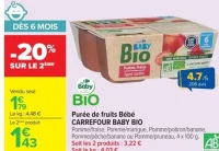 Purée de fruits Bébé Carrefour Baby Bio