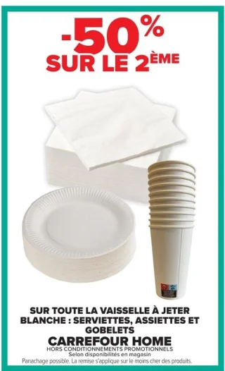 Vaisselle à jeter blanche Carrefour Home