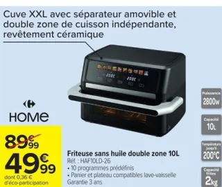 Friteuse sans huile double zone 10L HOME