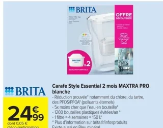 Carafe Style Essential 2 mois MAXTRA PRO blanche Brita