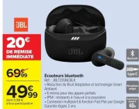 Ecouteurs bluetooth JBL JBLT255NCBLK