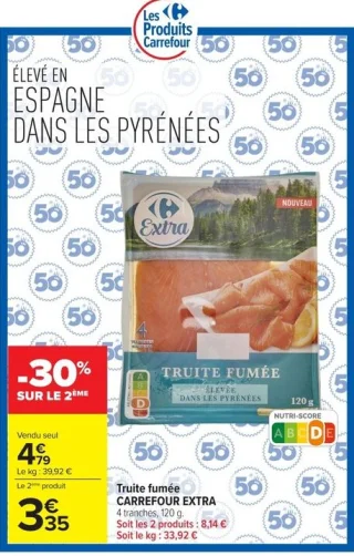 Truite fumée CARREFOUR EXTRA 4 tranches, 120 g