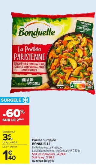 Poêlée surgelée BONDUELLE La Parisienne, La Rustique, La Méditerranéenne ou Du Marché, 750 g