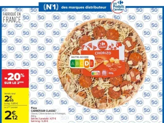 Pizza CARREFOUR CLASSIC' Chorizo, Chèvre lardons ou 4 Fromages, 450 g
