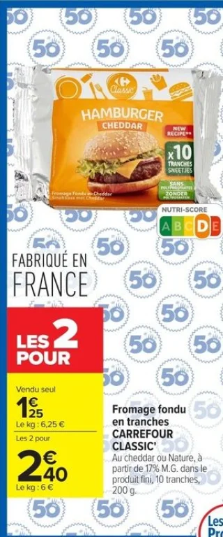 Fromage fondu en tranches Carrefour Classic