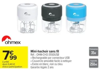 Mini-hachoir sans fil ohmex OHM-CHO-3550USB